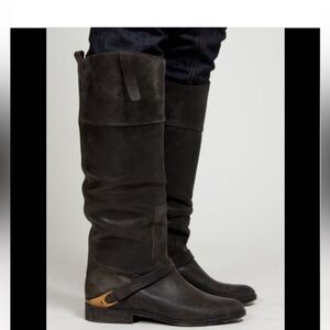 Golden Goose Charlie Distressed Black Leather & Suede Tall Riding Boots size 39